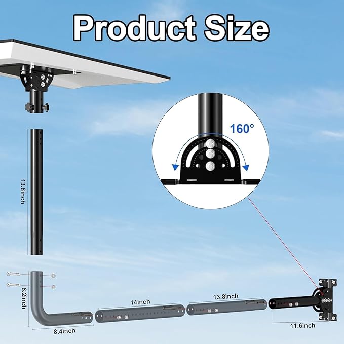 Star Link Performance Gen 3 Wall Mount, Include Aluminum Alloy Gen 3 Pipe Adapter, Adjustable 160° Tilt for Better Signal, Roof/Wall Mounting Kit - Compatible with Star Link Performance(Gen 3) Dish