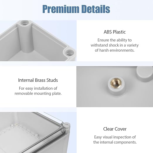 LeMotech Junction Box IP67 Waterproof Dustproof Electrical Box Project Box DIY Enclosure Gray with Transparent Clear Cover, External Size 15x11x5.1in (380x280x130mm)