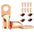 8 PCS Battery Terminal Connectors, Battery Cable Ends Lugs, 1/0 Gauge Wire Connectors, 1/0 AWG 3/8" Stud Ring Terminals, Copper Wire Lugs with Heat Shrink Tubing.