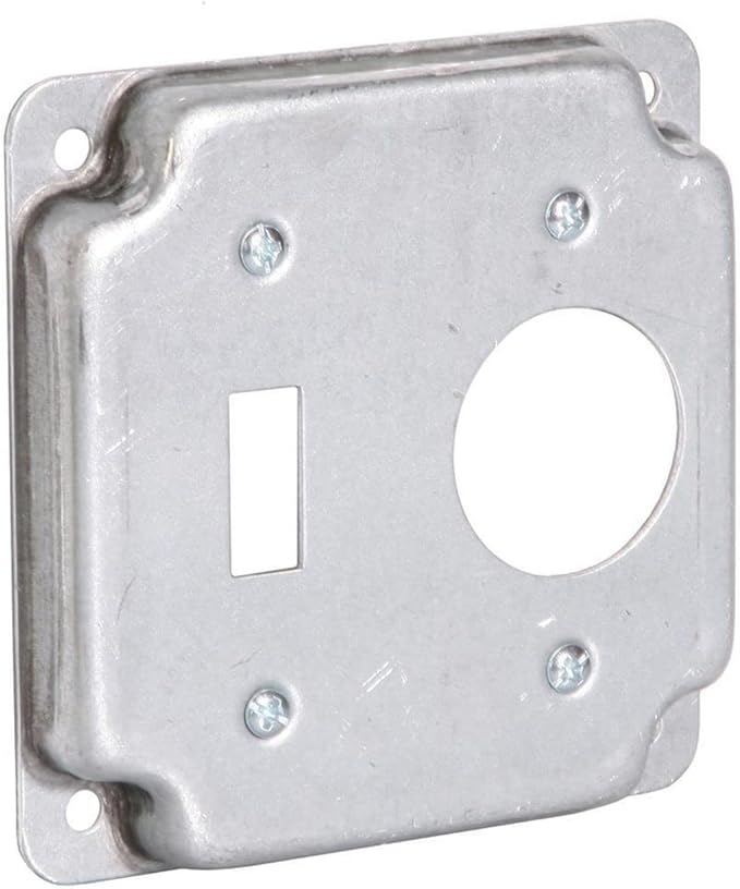4 in. Square Cover, Exposed Work, Toggle Switch/1.406 in. Dia. Receptacle