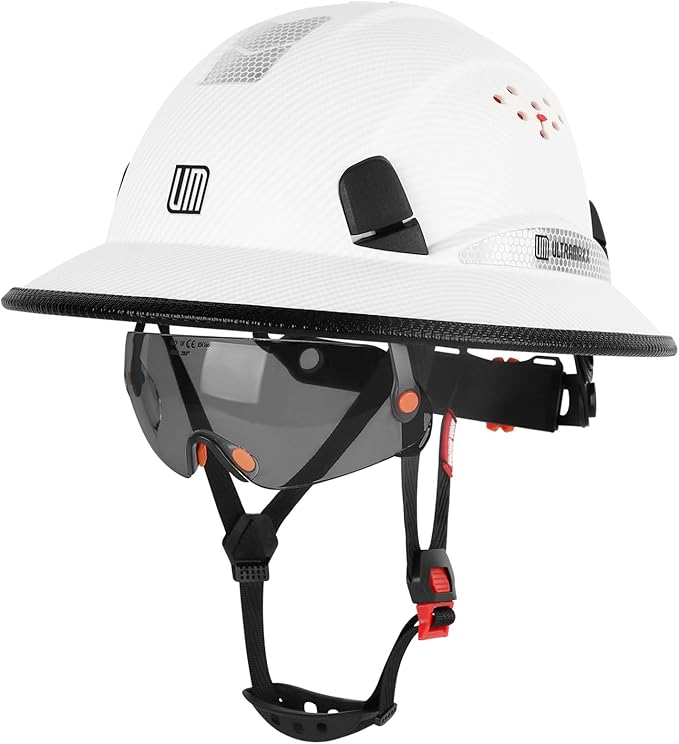 Full Brim Hard Hat with Built-in Visor, ANSI Z89.1 OSHA Approved Construction Safety Helmet with Chin Strap for Men Women