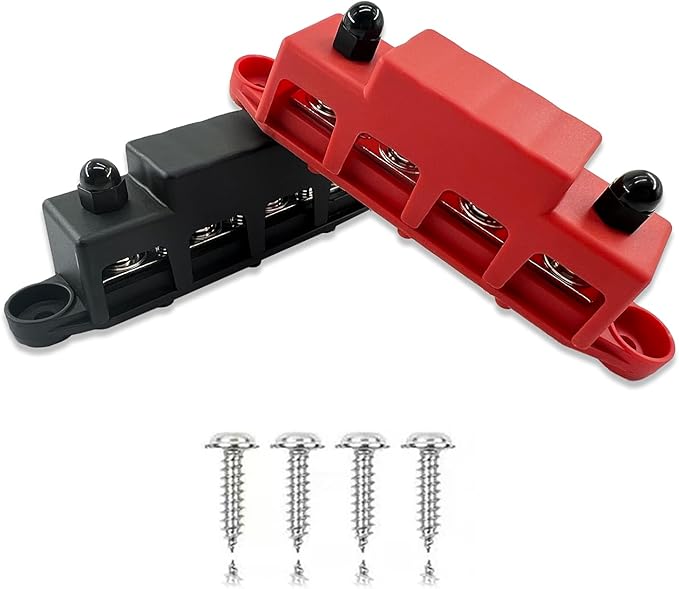 Universal 4 Post 5/16" Power Distribution Block, (M8) Marine Busbar, 250 Amp Rating, 12v Bus Bar Terminal Block for Marine, Automotive and Solar Wiring(1 Set，with Protective Cover)