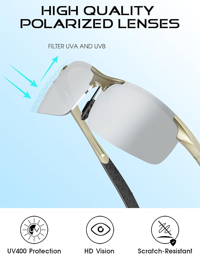 ATTCL Polarized Sunglasses Men Sports: UV Protection Anti Glare Wrap Around Lightweight Metal Driving Fishing Golf Running