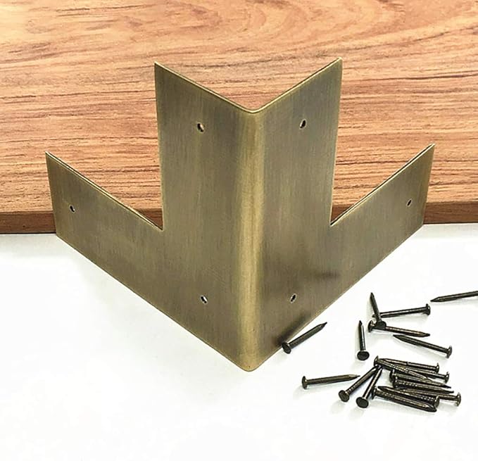 4Pcs Antique Pure Brass Heavy Duty Corner Protectors Braces Classical Furniture Tables and Chairs Cabinet Corner Guard (Antique Bronze)