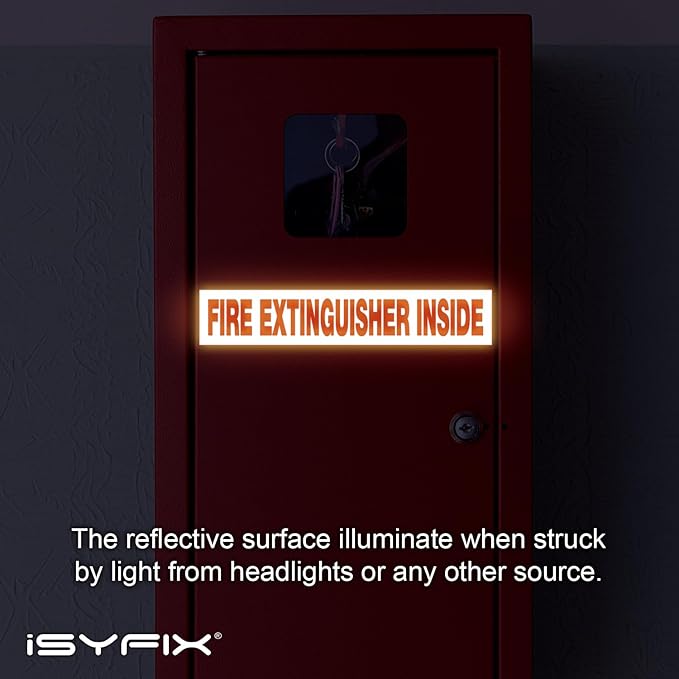 iSYFIX Fire Extinguisher Inside Sticker Sign – 10 Pack 9x1.7 Inch – Self-Adhesive Reflective Vinyl Decals, Laminated UV, Weather, Scratch, Fade Resistance, for Cars, Trucks, Trailers & Vehicles