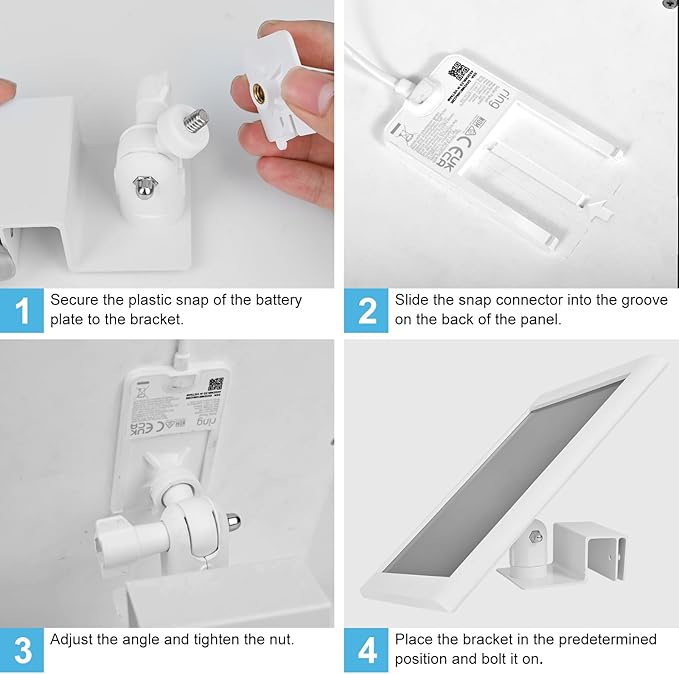 2 Pack Adjustable Solar Panel Gutter Mount for Ring -Easy Install Weatherproof Aluminum Alloy Bracket for Outdoor Use，with Perfect Sunlight Angle，Get Adequate Sunlight (White)