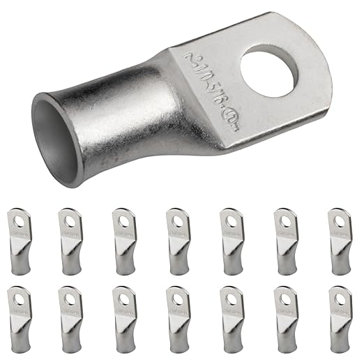 SELTERM 15pcs 1/0 AWG 5/16" Stud UL Marine Grade Battery Terminal Connectors Tinned Copper Battery Cable Lugs 0 Gauge Wire Connectors Electrical Battery Cable Ends Ring Terminals Tinned Copper Lugs