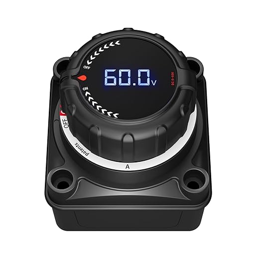 VSTM Upgrade Battery Disconnect Switch with Digital Voltage Display, DC 5-60V, Power Master Isolator Cut Off Switch for Car Truck Marine Boat RV Camper Trailer (Upgrade Black)