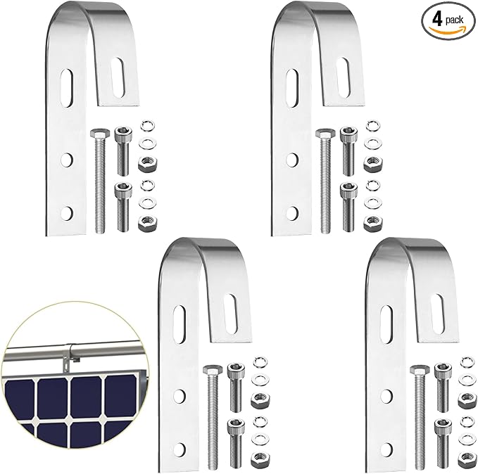 Anbte 4PCS Solar Panel Mounting Brackets for Balcony, Stainless Steel Universal PV Module Hooks, Anti-Corrosion Solar Panel Mounting Kit for Balcony, Flat Roof, Garage Roof, Silver