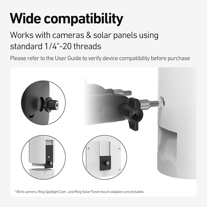 Holicfun 2-in-1 Magnetic Mount for Cameras & Solar Panels - Dual 1/4"-20 Adjustable Brackets, No-Drill Indoor/Outdoor Installation, Compatible with Ring, Blink, Eufy, Arlo, Wyze, and More, Black