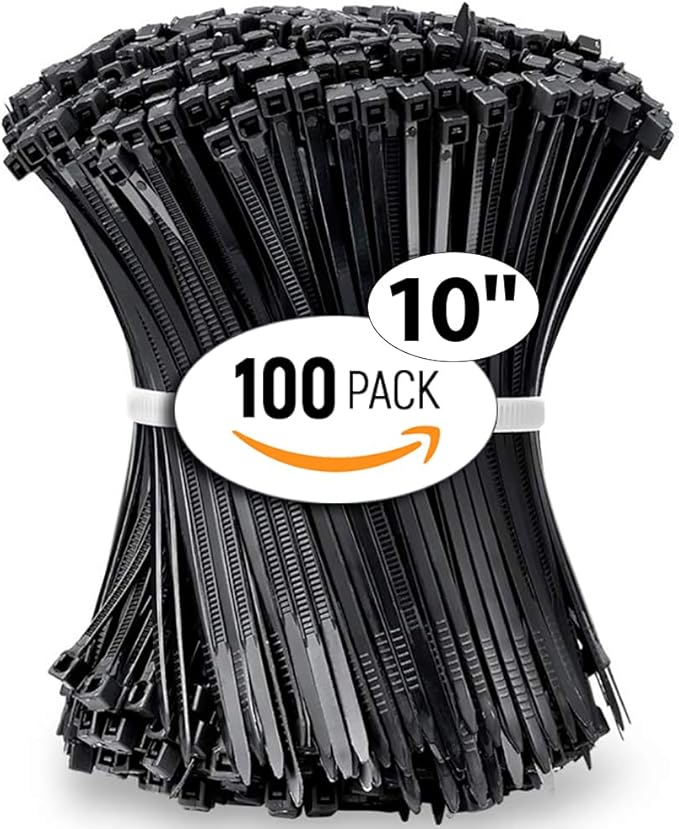 ALBO Zip Ties Black 10 Inch 100 Pack 50 lb, Long Plastic Cable Ties Thick 0.19 Inch Tie Wraps Heavy Duty UV Resistant Nylon Wire Ties for Indoor and Outdoor