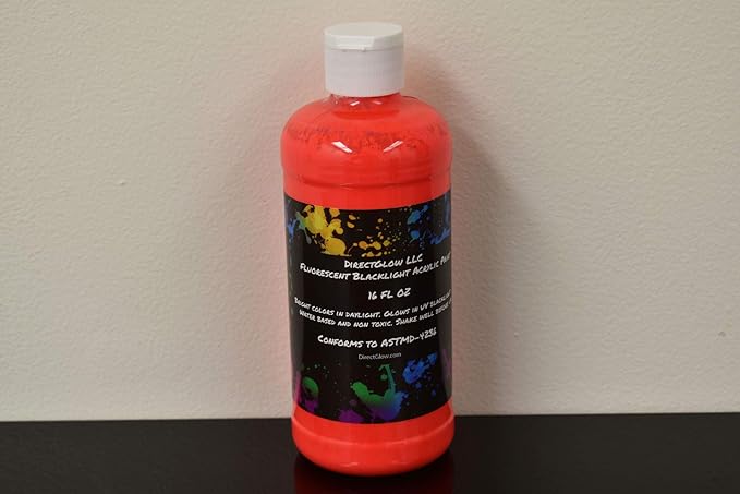 DirectGlow 16oz UV Blacklight Reactive Fluorescent Acrylic Paints (Red)