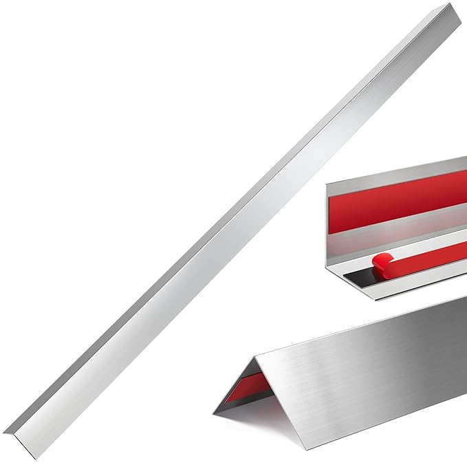 Therwen 5 Pcs 1.5 x 1.5 x 48 Inches 304 Stainless Steel Corner Guards Metal Wall Guard Protector Corner Trim Molding for Door Countertop Furniture Cabinet Protection