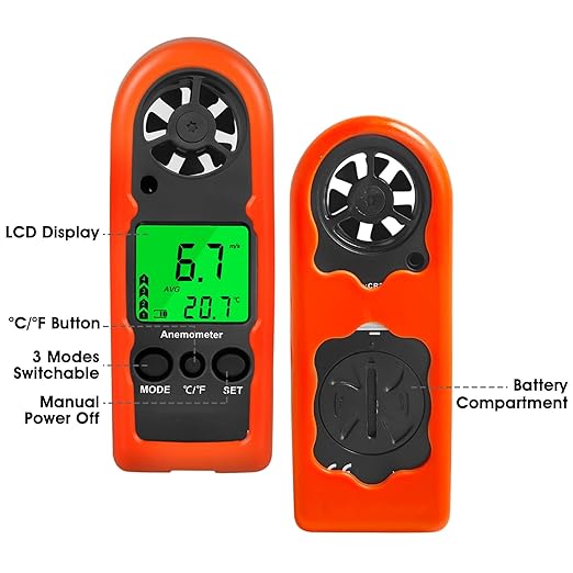 BTMETER Anemometer Handheld Wind Speed Meter, Mini Digital Air Flow Meter with LCD Backlight/Wind Chill & Temp, Max/Avg/Current Mode to Measure Air Flow Velocity for Kayaking Drone HVAC 816B-2pcs