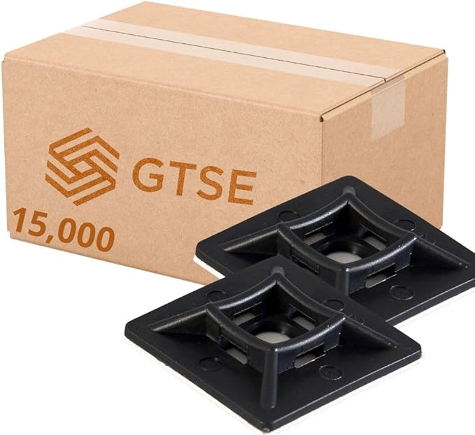 GTSE 9,000 Pack Black Zip Tie Mounts, 1" Adhesive Mounting Squares, Cable Tie Mount, Cable Clips Organizer Holders, Zip Tie Anchor for Wire Bundles, UV Resistant Tie Wrap Bases