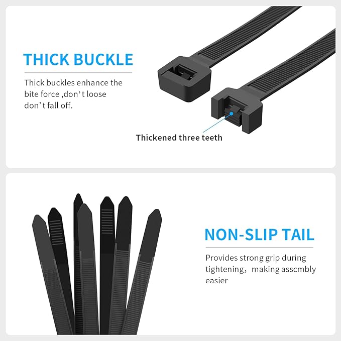 20PCS 60 inch Cable Zip Ties Heavy Duty 250lbs Tensile Strength Nylon Long Wire Ties Self-Locking Durable Plastic Tie Wraps for Indoor and Outdoor UV Resistant(Black)