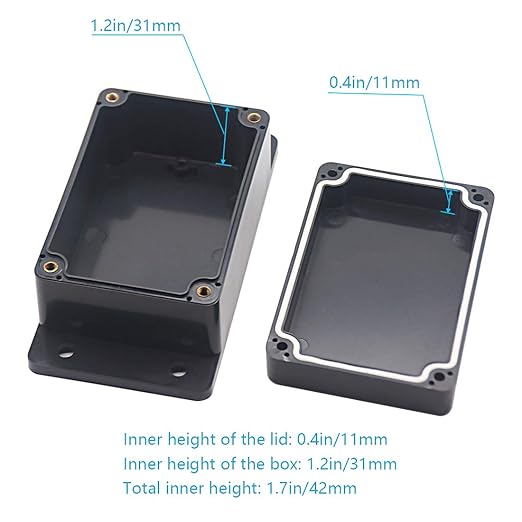 Zulkit Junction Box ABS Plastic Dustproof Waterproof IP65 Universal Electrical Boxes Project Enclosure with Fixed Ear Black 3.94 x 2.68 x 1.97 Inch (100 x 68 x 50 mm) (Pack of 2)