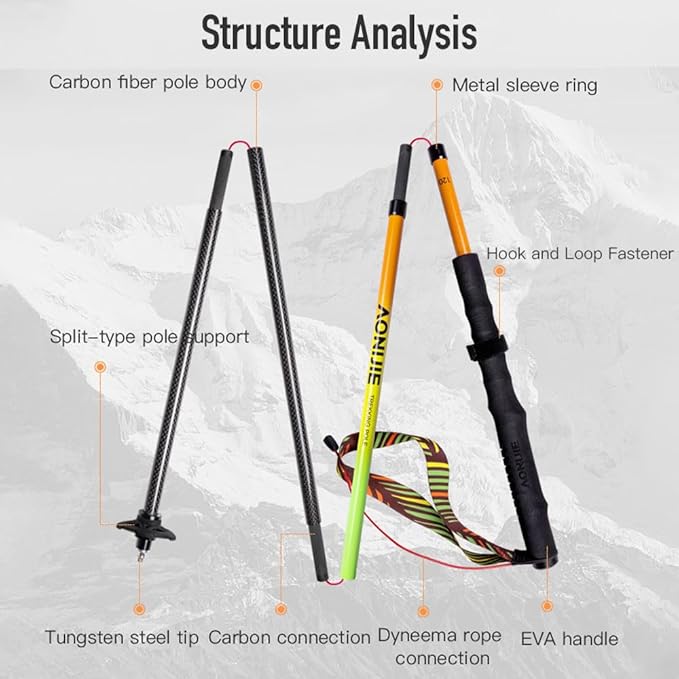 AONIJIE Trekking Poles -2 Ultralight Collapsible Carbon Fiber Hiking Poles with Anti-Shock and Quick Lock System, Folding Walking Sticks for Hiking, Camping