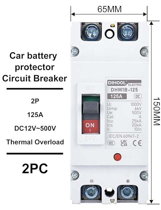 DIHOOL 125 Amp DC Circuit Breaker, Battery Disconnect Switch for Power Station Solar System