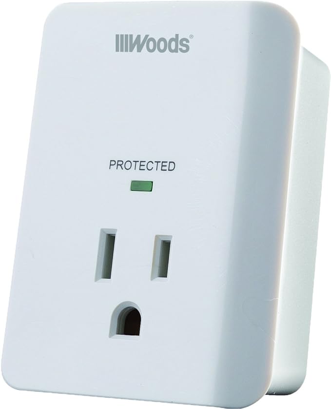 Southwire Woods Surge Protector - 1 Outlet - 1080J Appliance Surge Protection - LED Indicator Light and Alarm - Slim Space Saving Design - White - cULus Listed