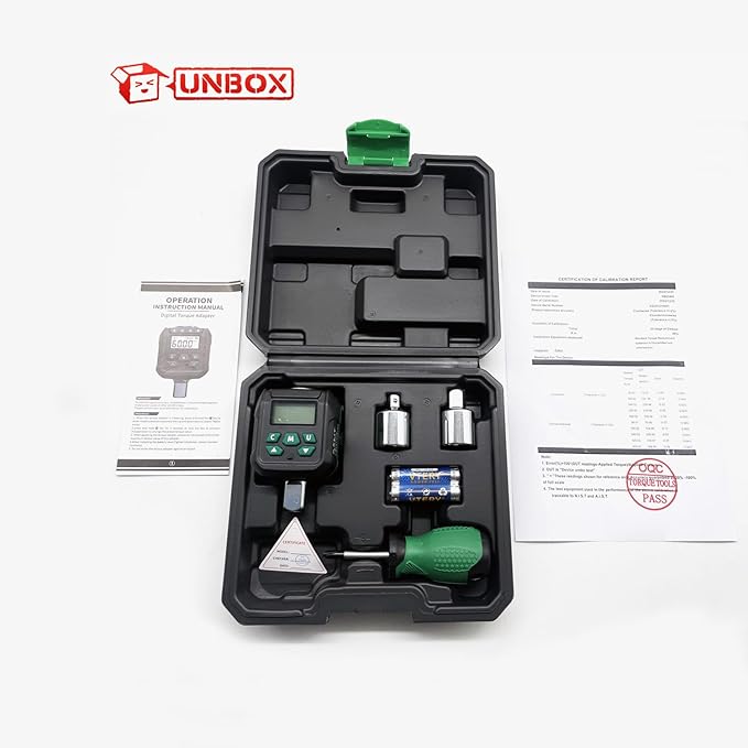 1/2" Digital Torque Adapter Set with Socket Adapters (1/4", 3/8") - ±2% Accuracy, 12.5-250 ft-lb, Buzzer & LED Alerts, Working with Ratchet Wrench, Breaker Bar - For Automotive, Motorcycle & Car