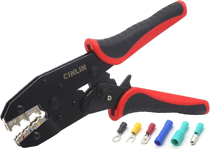 Crimping Tool For Insulated Electrical Connectors - Ratcheting Wire Crimpers - AWG 22-10 (0.5-6.0mm²) - Ratchet Insulated Terminal Crimper -Electrical Crimping Tool HS-03C