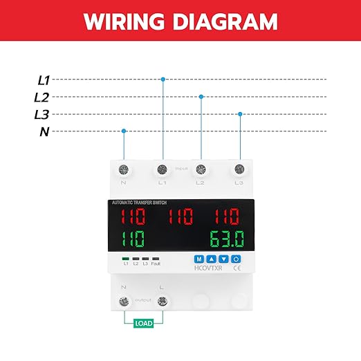Automatic Transfer Switch 63A 110V Inverter Generator Transfer Switch with 5 Digits LED Display,Three Source Power Selector for Home Generator Grid Inverter Outdoor RV