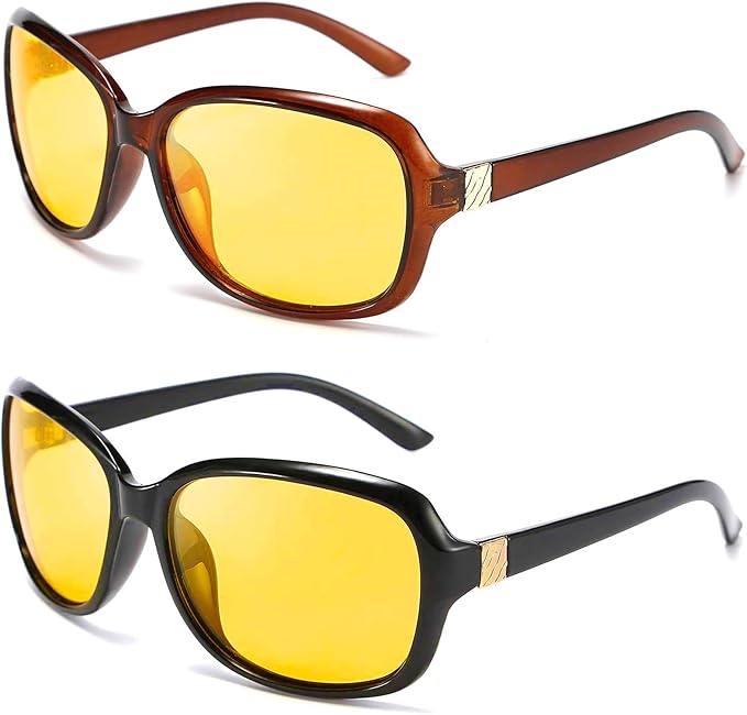 FEISEDY Classic Womens Night Glasses Driving Anti Glare Wrap Around Yellow Sunglasses B2548