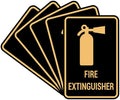 Signs ByLITA Portrait Round Fire Extinguisher Sign with Adhesive Tape, Mounts On Any Flat Surface (Black/Gold) - Small (5 Pack)