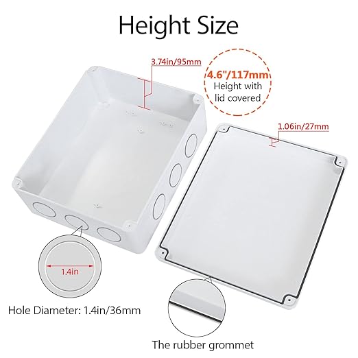 LeMotech Junction Box, Electrical Box IP65 Water Resistant Dustproof ABS Plastic Project Enclosure for Electronics White 11.8 x 9.8 x 4.7 inch