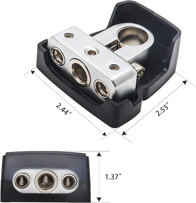 Recoil PBT-S04 2 Pack Premium Solid Brass Positive Negative Battery Terminals Clamps with Two 0/2/4 Gauge Outputs and One 4/8 Gauge Output