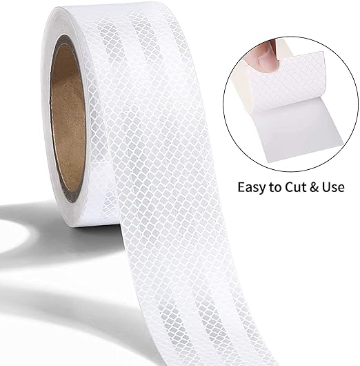 Reflective Tape, Waterproof Self Adhesive Dot Reflective Tape Outdoor Safety Caution Reflector for Trailers, Bikes, Cars（White, 4 Inch x 32.8 Feet）