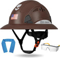 Full Brim Hard Hat ANSI Z89.1 Type 1 & OSHA Certified Safety Helmet with Glasses and Cooling Towel,with 6-Point Suspension & Adjustable Vents