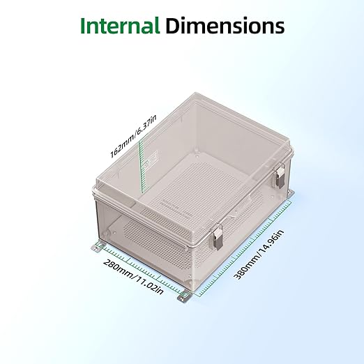 UL Certified Junction Box, NEMA 6 Weatherproof 94V-0 Flame Retardant, Plastic Electrical Enclosure for Industrial Projects, Includes Mounting Plate (Grey Cover, 16.1"x12.2"x7.1")