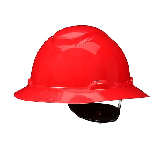 SecureFit 3M Hard Hat H-805SFR-UV, Red, Non-Vented Full Brim Style Safety Helmet with Uvicator Sensor, 4-Point Pressure Diffusion Ratchet Suspension, ANSI Z87.1