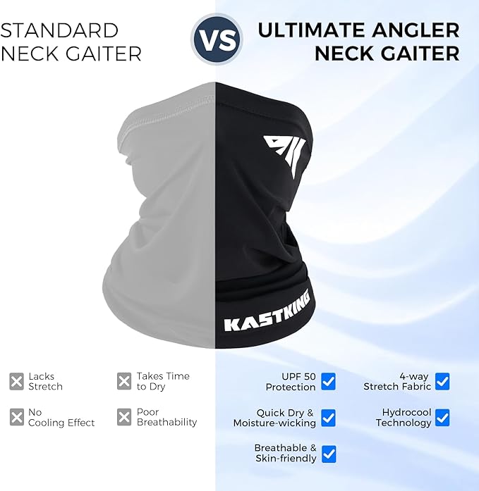 KastKing Ultimate Angler Neck Gaiter, UPF 50 Sun Mask, Sun Gaiters for Men & Women, Hydrocool Technology, Fishing, Hiking