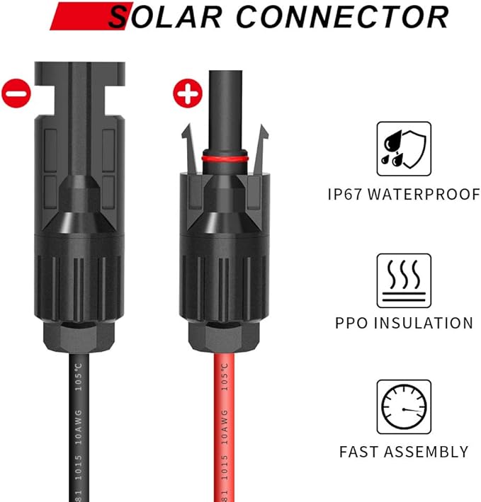 ELECTOP Solar Panel Connector Cable, 10AWG SAE Connector to Male & Female Solar Connectors PV Extension Cable Wire for RV Solar Panel DC Power Battery Charger with SAE Polarity Reverse Adapter