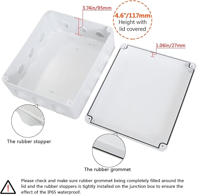 LeMotech ABS Plastic Dustproof Waterproof IP65 Junction Box Universal Electrical Project Enclosure White 11.8 x 9.8 x 4.7 inch (300 x 250 x 120 mm)