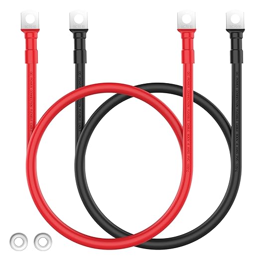 VOLTWORKS 4 AWG Gauge Red + Black Pure Copper Battery Inverter Cables Solar, RV, Car, Boat 4ft 3/8 in Lugs