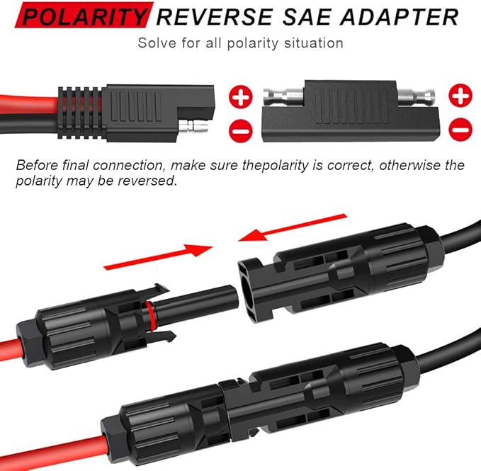 ELECTOP Solar Panel Connector Cable, 10AWG SAE Connector to Male & Female Solar Connectors PV Extension Cable Wire for RV Solar Panel DC Power Battery Charger with SAE Polarity Reverse Adapter