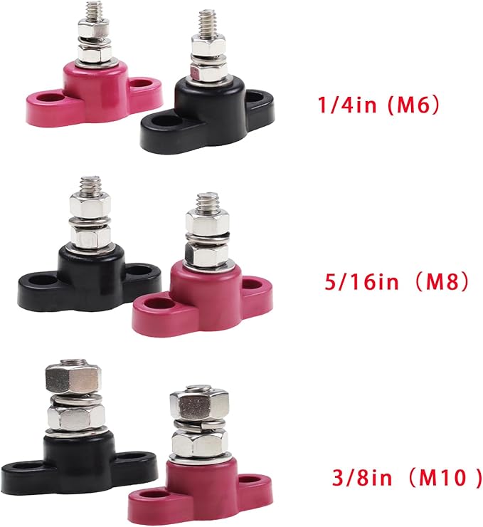 Power Distribution Block 1/4" Single Stud M6 Busbar Junction Post, 12V 100A Positive Negative Battery Wire Terminal Distribution Block Connections Kit for Car Auto Boat Marine Solar System