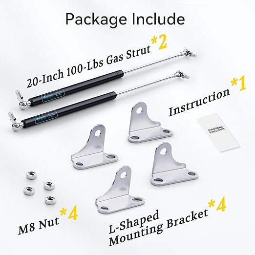 ARANA Gas Struts 20 inch 100lb with Brackets (2 Pack) - Heavy Duty Lift Support for RV Bed Hatch & Storage Box Lid - Hydraulic Spring Shocks for Camper Bed, Cellar Door, Food Truck Window