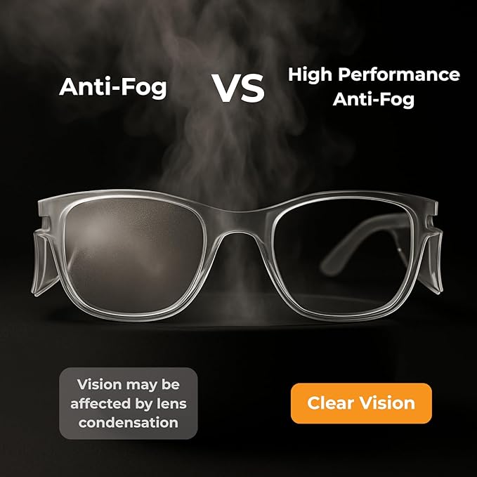 KOZIFACE E52 Anti-Fog Safety Glasses, ANSI Z87.1 Eye Protection with Side Shields, Clear Lens, Lightweight for Work, Lab DIY