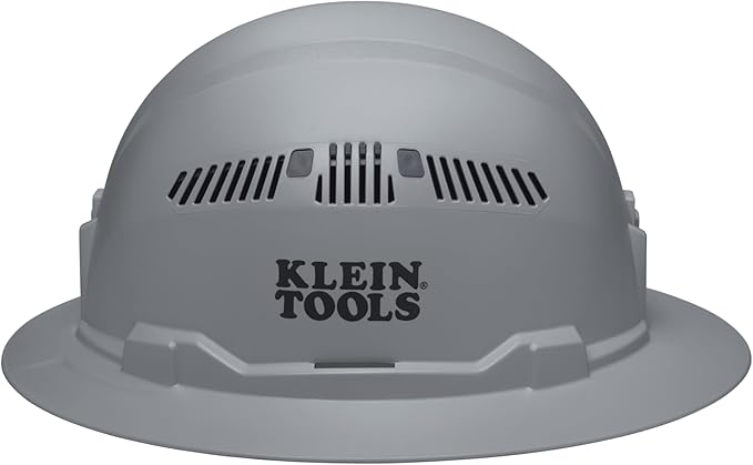 Klein Tools 60864BR Hard Hat, Vented, Full Brim Style, Padded, Self-Wicking Odor-Resistant Sweatband, Gray