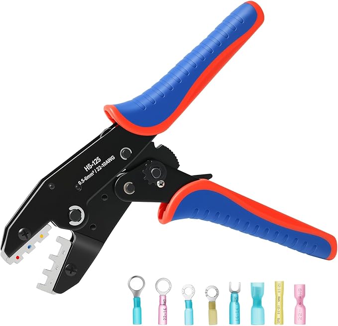 Crimping Tool for Heat Shrink Connectors, Amliber Ratcheting Wire Crimper Tool - Crimping Pliers - Electrical Crimping Tool AWG22-10 For Insulated Nylon and Wire Connectors