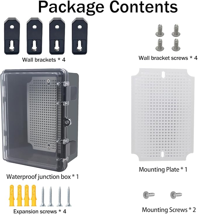 Junction Box, Hinged Black Clear Cover IP67 Waterproof ABS Project Box with Mounting Plate Electrical Box Enclosure with Wall Bracket 7.1 x 5.1 x 3.5inch(180x130x90mm)