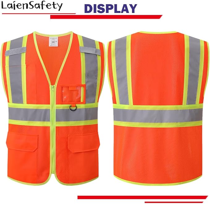 Reflective Safety Vest for Men Women with Multiple Pockets Class 2 High Visibility Mesh Vest Hi Vis Construction Work Vest,Meets ANSI/ISEA Standards(EK1-178-Orange-2XL)