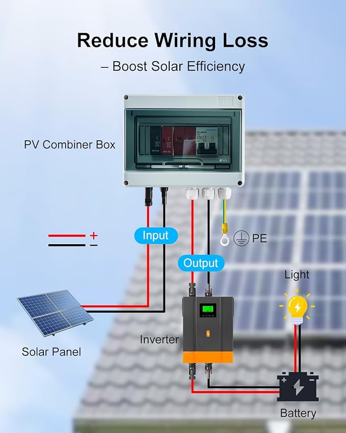 600V Solar DC PV Combiner Box, 1 String with Lightning Arrester Connector for On/Off Grid Solar Panel System, 1 Input 1 Out 32A Fuse, 63A Circuit Breaker, Waterproof ABS Enclosure