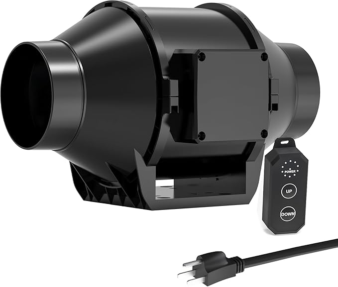 Toolazy Pro 4" Inline Duct Fan 214CFM with 10-Speed Digital Button Controller - EC Motor Ventilation Kit for Basement Dehumidification, Hydroponic Systems & Grow Tent Air Exchange (Ultra-Quiet Design)