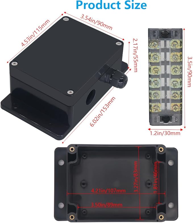 Project BoxI P67 Outdoor Waterproof Box Electronic Junction Box with 25A 600V 6P Barrier Terminal 2IN/2Out Electrical Boxes 4.5x3.5x2.12 inch